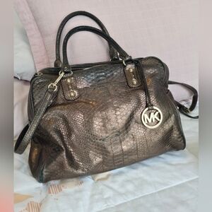 Michael Kors Metallic Brown Textured Satchel with Gold Logo Charm
